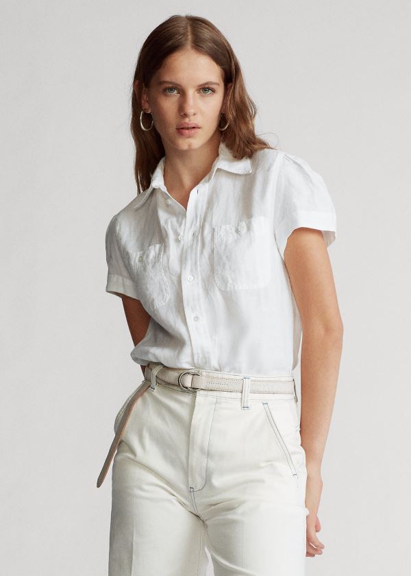 Polo Ralph Lauren Linen Korte Ærmer Skjorter Dame Danmark (BPMRD4285)